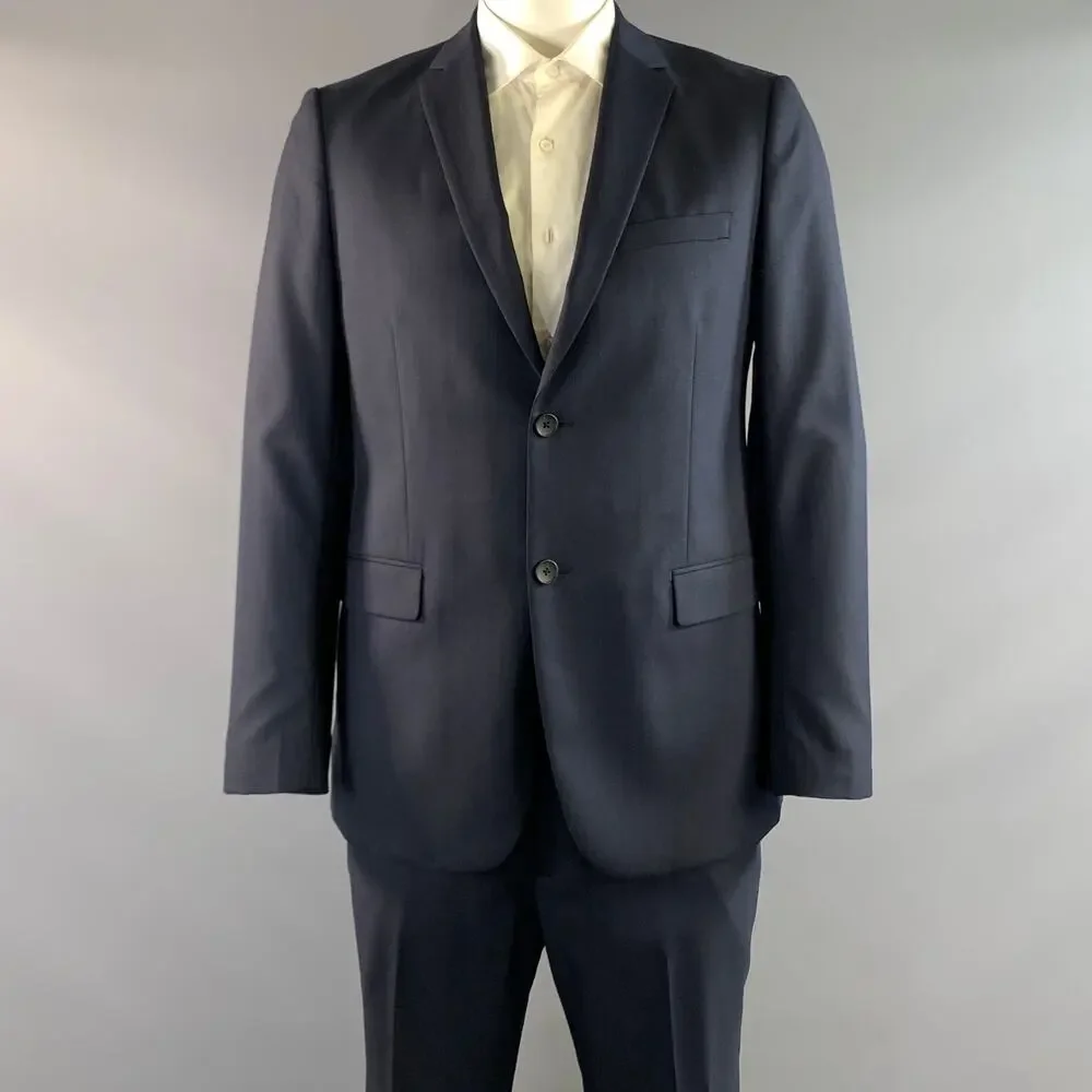 THEORY Chest Size 42 Navy Solid Wool Notch Lapel 36 35 Suit